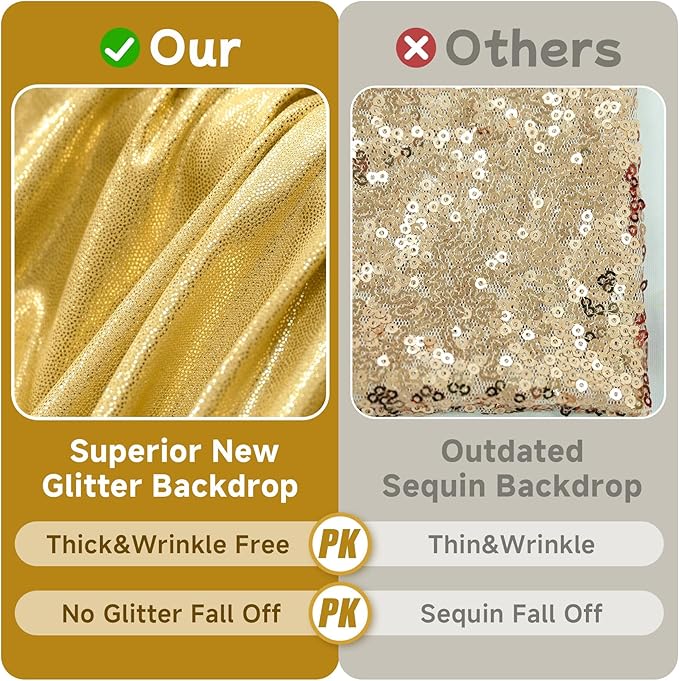 10ftx10ft Thick Gold Glitter Backdrop Curtain Panels - Image 2