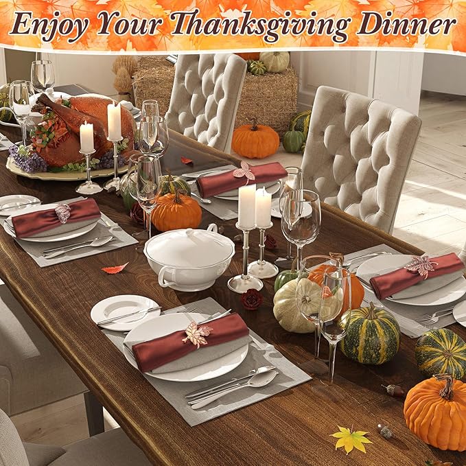 Remerry 8 Pcs Thanksgiving Napkin Ring Harvest Fall Leaf Pumpkin Holders Retro - Image 4