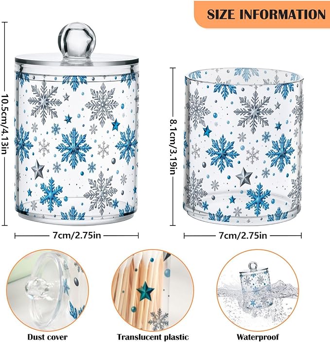 Gredecor Christmas Winter Qtip Holder Dispenser 2 Pack Silver Blue Glitter - Image 2