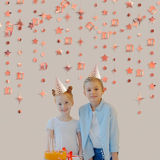 Rose Gold 10th Birthday Decorations Number 10 Circle Dot Twinkle Star Garland - Image 4