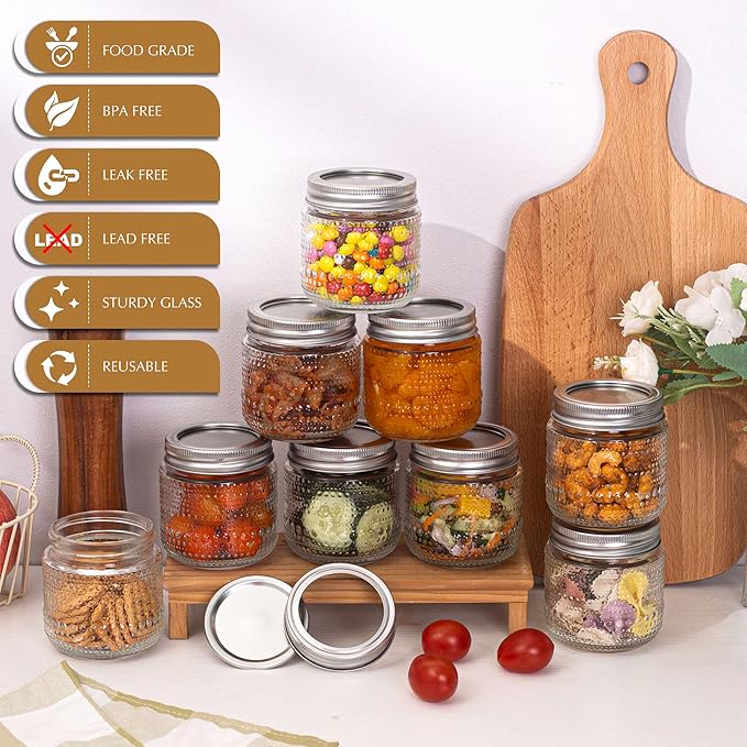 Mason Jars 8 Oz with Lids 12 Packs, Vintage Small Glass Canning Jars with - Image 5