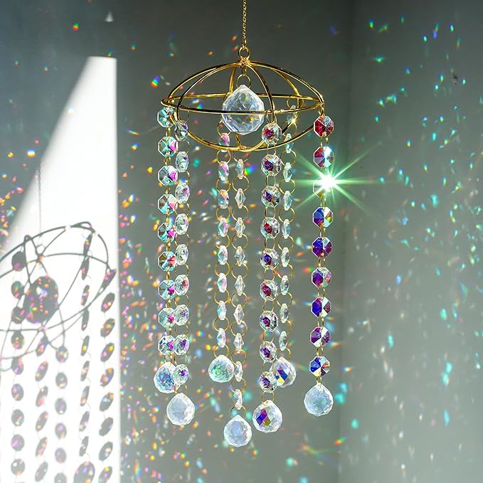 H&D HYALINE & DORA Planet Shape Gold Crystal Suncatcher Crystal Ball Prism by HDHYALINEDORA