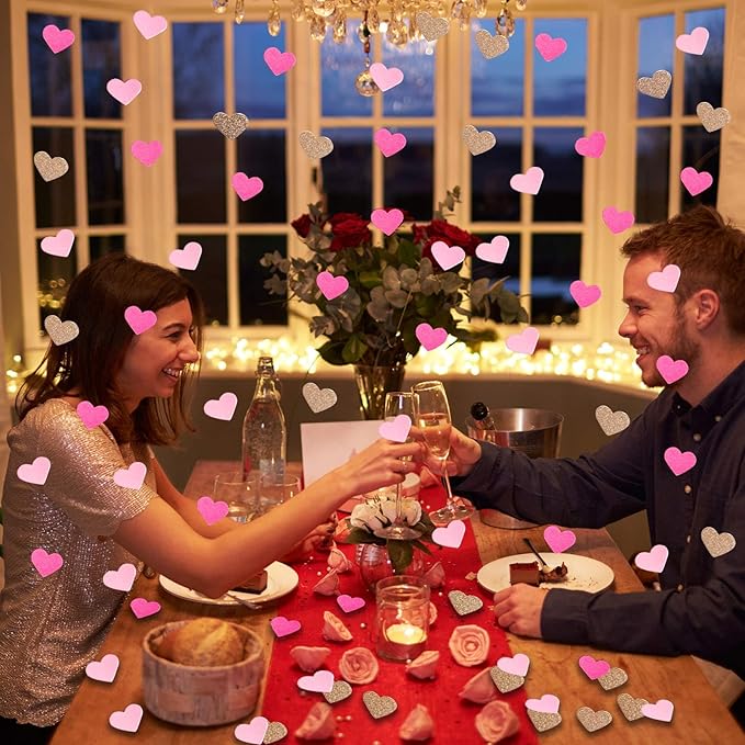 200 Pcs Hot Pink Heart Paper Confetti - Image 6