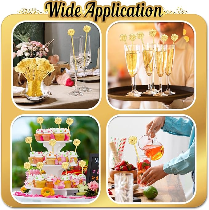 100 Pcs Gold Glitter Drink Stirrers Cocktails Plastic Swizzle Sticks 7.5 Inch - Image 5