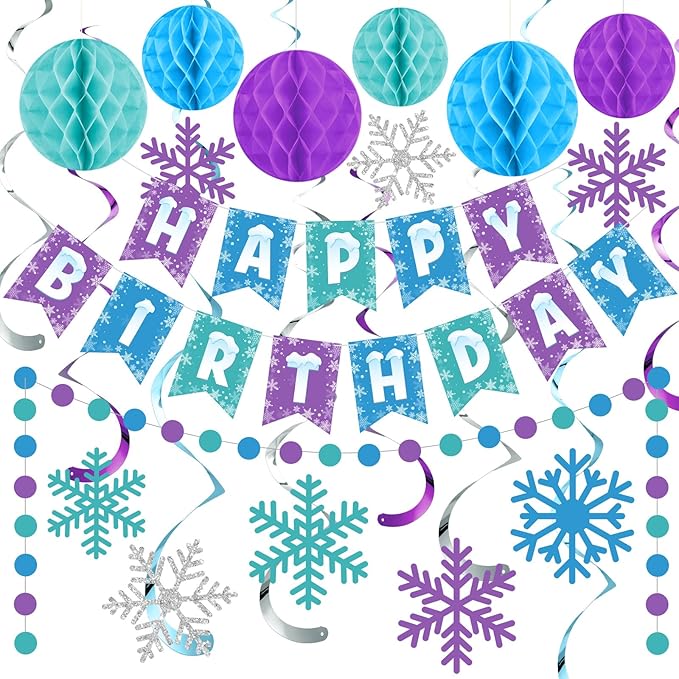 Funrous Snowflake Birthday Decorations Happy Birthday Banner Snowflake Hanging by Funrous