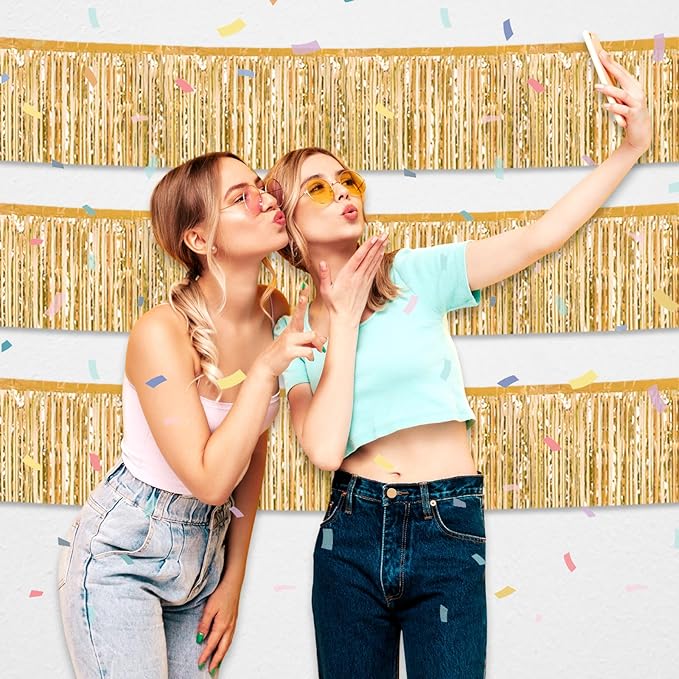 6 Pack 10 Feet Champagne Gold Foil Fringe Garland Metallic Tinsel Streamers - Image 5
