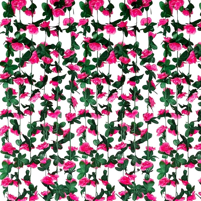 16Pcs 126Ft Fuchsia Rose Garland, Fake Rose Hanging Flowers, Artificial Flower by Tisspoms