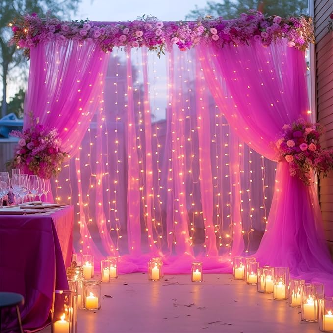 10×10ft Hot Pink Tulle Backdrop Curtain - Image 2