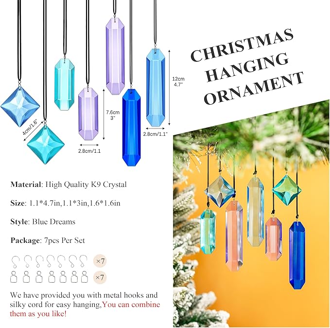 7 Pack Crystal Ornaments for Christmas Tree, Colorful Icicle Ornaments Crystal - Image 2