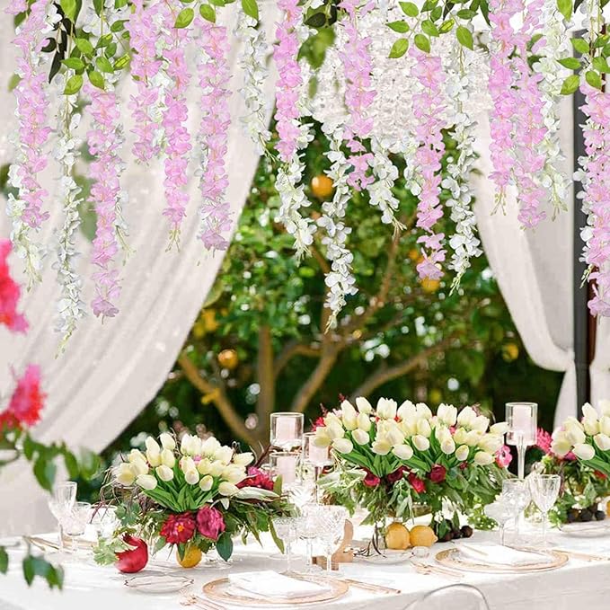12 Pack Pink Wisteria Hanging Flowers Garland, 3.77 Feet Artificial Flower Vines - Image 8