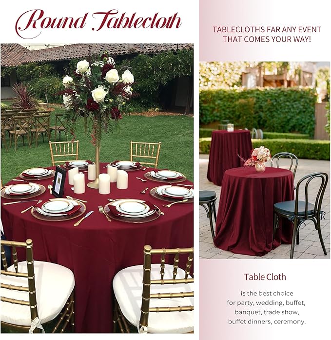 10 Pack Burgundy Round Tablecloths - Image 6