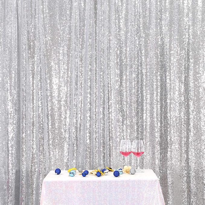 Eternal Beauty Silver Sequin Backdrop, 6x6 Ft Glitter Background Curtains - Image 6