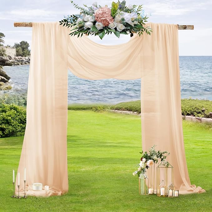 SiinvdaBZX 2 Panels Wedding Arch Draping Fabric 30" x 20Ft Peach Pink Sheer - Image 6