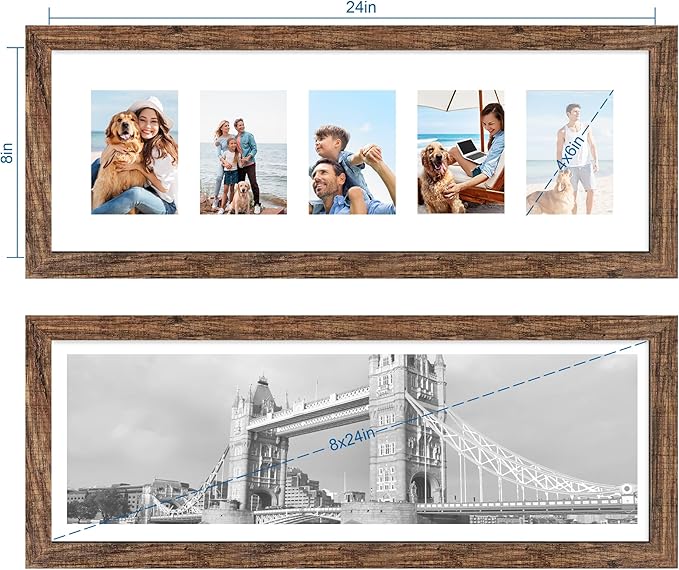 8x24 Picture Frame 2 Pack, Rustic Brown Wood Frame - Image 2