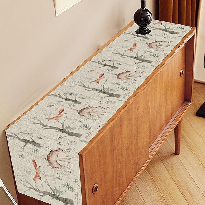 Rustic Woodland Table Runner, Farmhouse Forest Animals Mushroom Country Lodge - Image 2