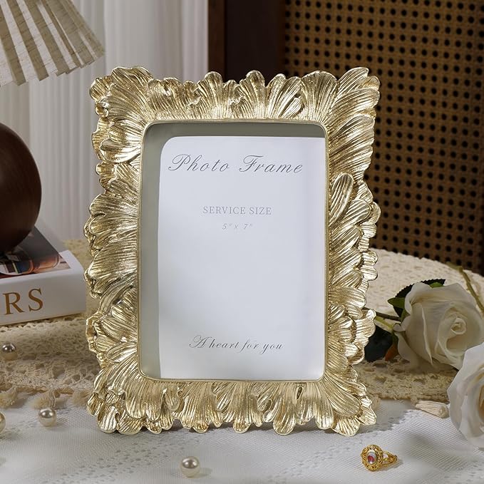 Cuspin Gold 5x7 Picture Frame, Vintage Gold Palm Leaves Textured Hand-Crafted - Image 3