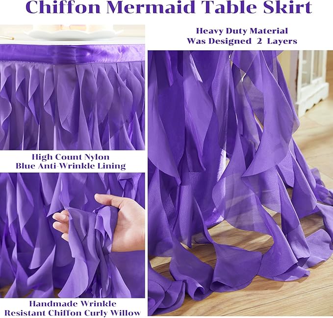 Partisky Mermaid Purple Tulle Curly Willow Table Skirt - Image 6