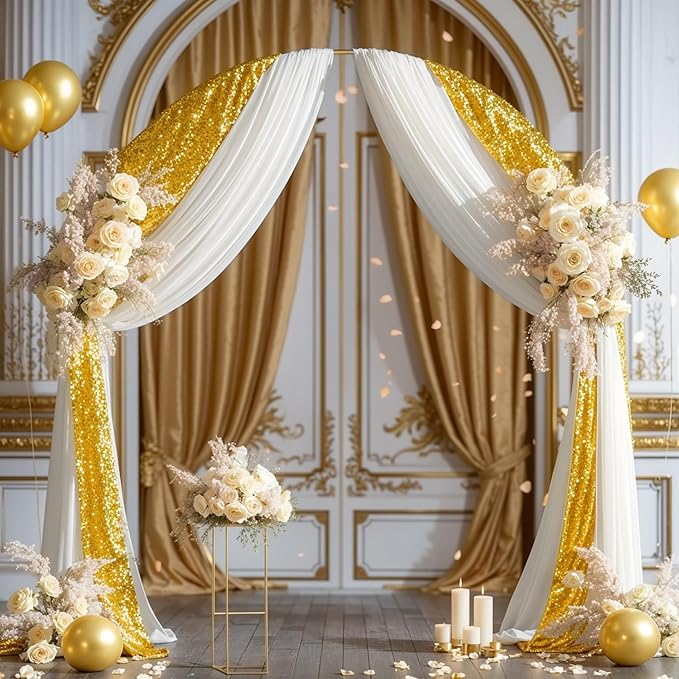 Wedding Arch Draping Fabric, 1 Panel 28" x19ft White Arch Drapes & 1 Panel 16" - Image 7