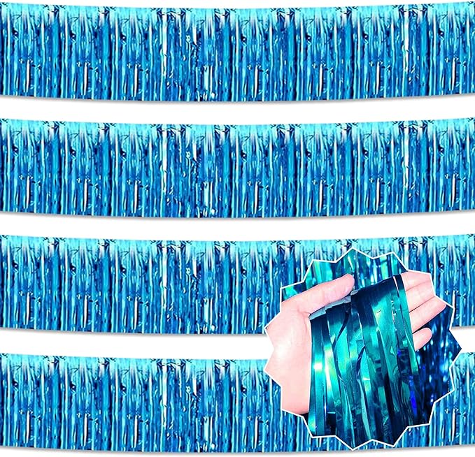 4 Pack 10 Ft Lake Blue Foil Fringe Garland Metallic Streamers Tinsel Banner by LANTIANCHEN