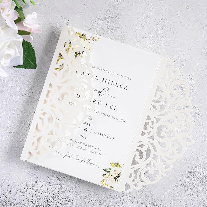 20Pcs Ivory Laser Cut Invitation Cards - Image 7