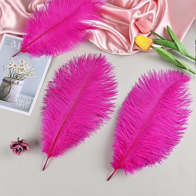 THARAHT Hot Pink Ostrich Feathers 24pcs Natural Bulk 8-10Inch 20cm-25cm - Image 4