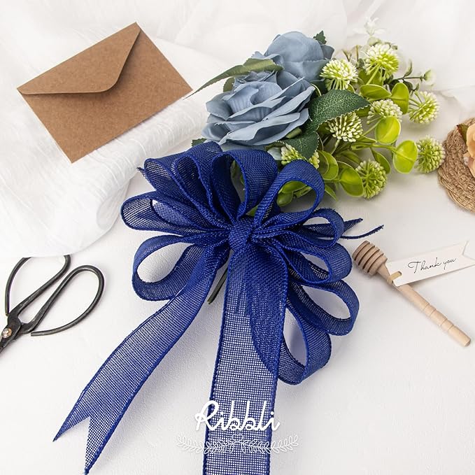Ribbli Royal Blue Burlap Wired Ribbon, 1-1/2” Inch x Continuous 20 Yard - Image 3