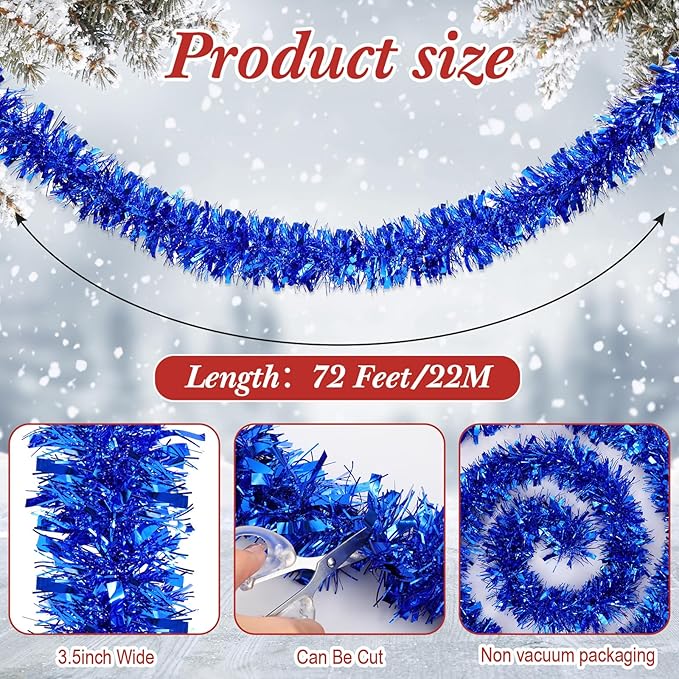 72 Feet Christmas Tinsel Garland Shiny Metallic Tinsel Twist Garland Streamers - Image 2