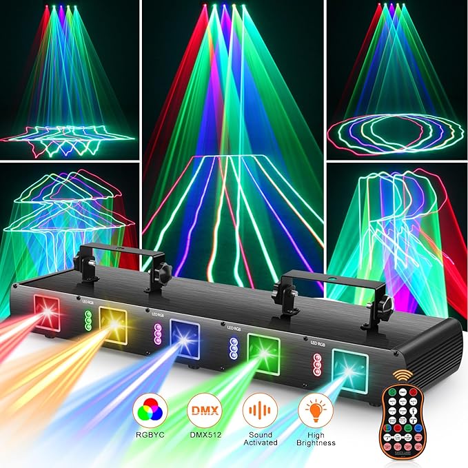DJ Laser Lights, 5 Beam Effect Sound Activated Strobe Laser Light Show - Image 2