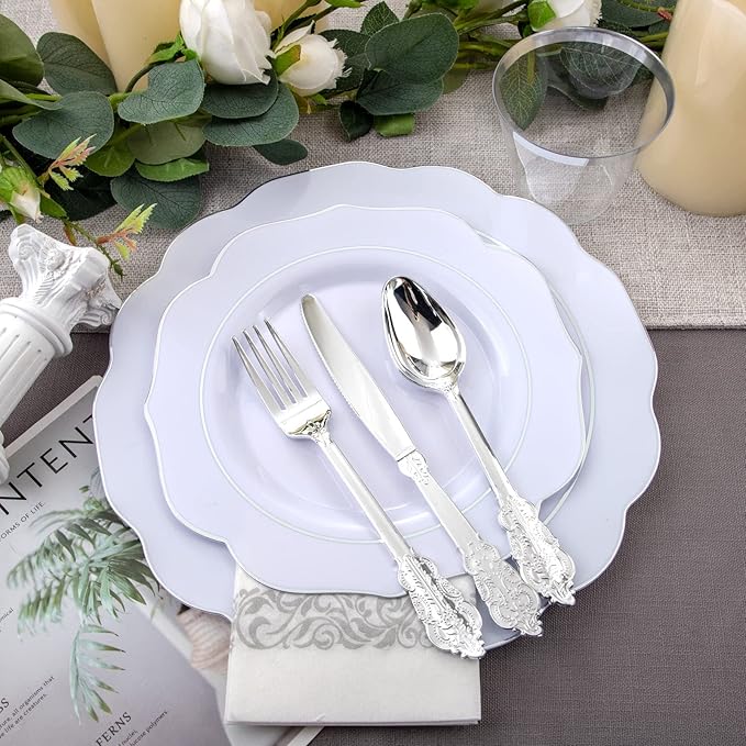 NOCCUR 175pcs Silver Plastic Plates - Image 5