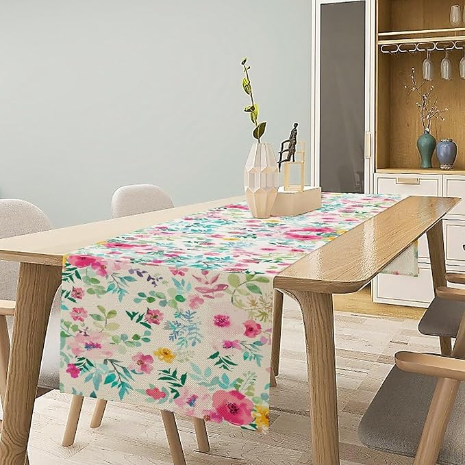 Watercolor Floral Table Runner, Colorful Botanical Spring Summer Nature Flower - Image 6