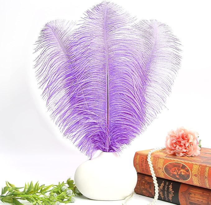 THARAHT Lavender Ostrich Feathers 12pcs Large Natural Bulk 12-14Inch 30cm-35cm - Image 5