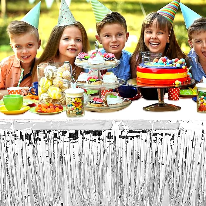 4 Pack 29x108 Inch Metallic Foil Fringe Tinsel Table Skirts - Image 4