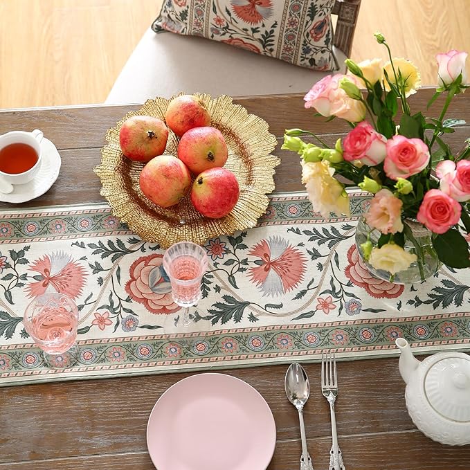 ISAENNE Designer Vintage Linen Table Runner 71 Inches Long, Elegant Floral - Image 8