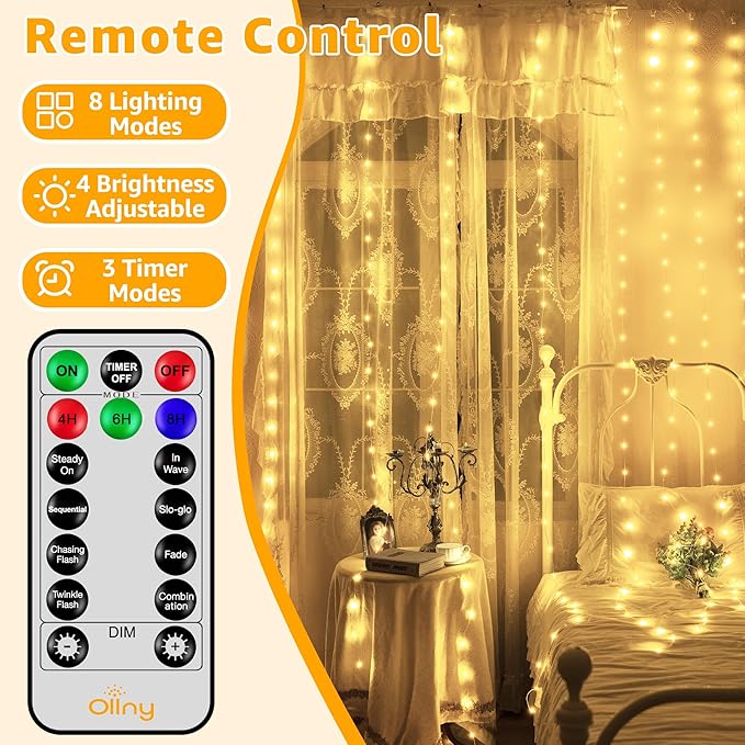 Ollny Curtain Lights 600LED 19.7ft x 9.8ft, IP67 Waterproof Outdoor Curtain - Image 4