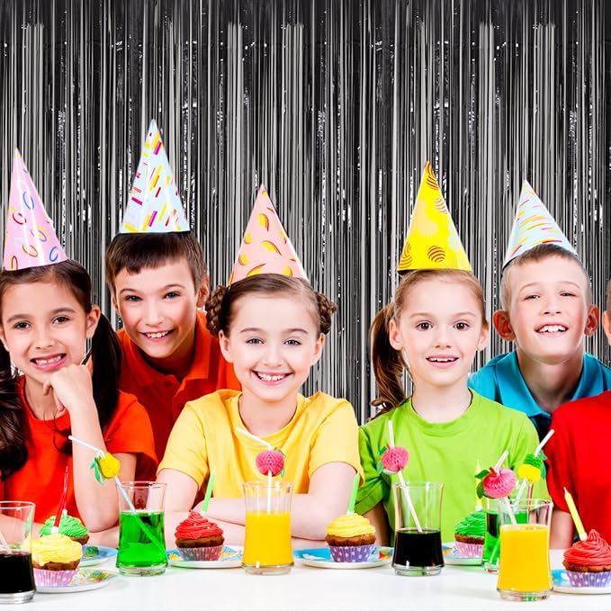 4 Pack Black Foil Fringe Backdrop Curtains, Tinsel Streamers Birthday Party - Image 8