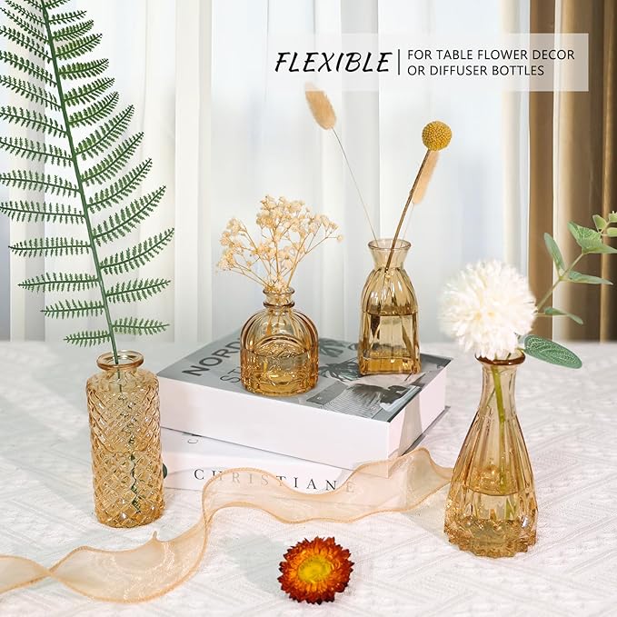 12pcs Glass Bud Vase Set, Small Gold Amber Flower Vases - Image 5