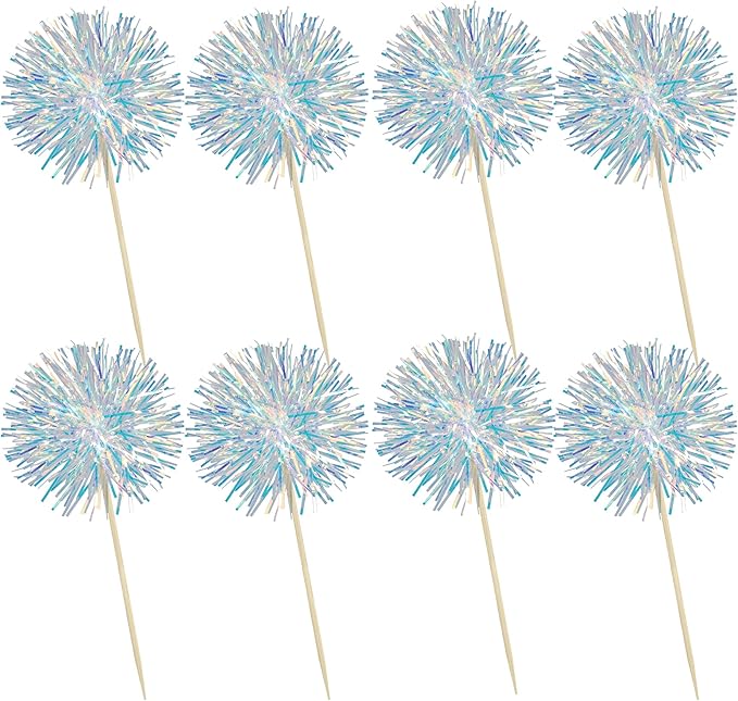 Ephlyn 30Pcs Foil Firework Cupcake Toppers Sparkle Tinsel Cupcake Picks Drink - Image 3