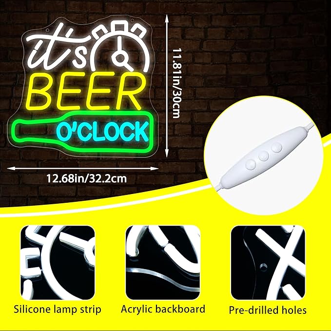 Its Beer O’Clock Neon Sign for Wall Decor Beer Neon Light for Man Cave Dimmable - Image 3
