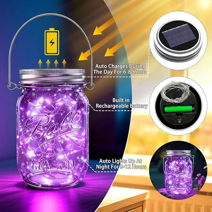 ZNYCYE Mason Jar Solar Lights for Outside, 12 Pack 30LED Fairy Firefly Lights - Image 3