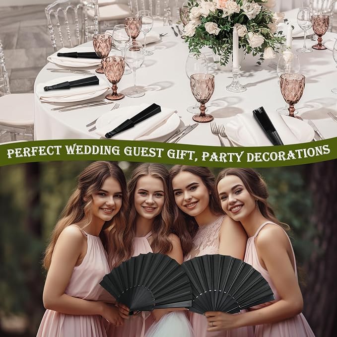 Wenqik 80 Pcs Wedding Folding Hand Fans Bulk Silk Fabric Chinese Handheld - Image 6