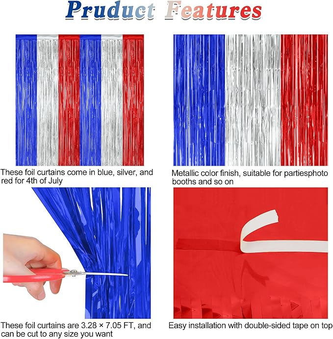 4 Pack 4th of July Decorations, 3.28 FT x 7.05 FT Independence Photo Backdrop - Image 4