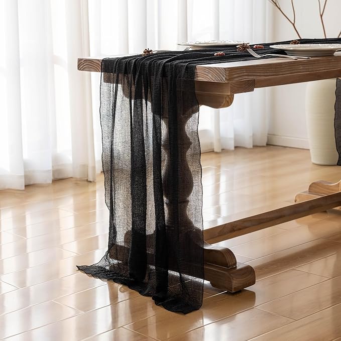 3pcs Halloween Table Runner Black Cheesecloth Gauze Rustic Premium Cotton - Image 3
