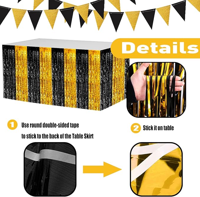 4 Pack 29x108 Inch Metallic Foil Fringe Tinsel Table Skirts - Image 3