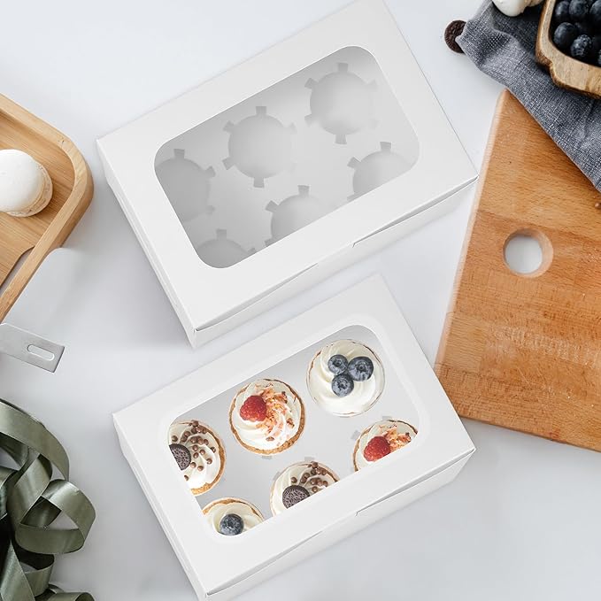 White Cupcake Boxes Holds 6 Standard Cupcake Container, 50 Packs, Pastry and - Image 6