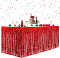 2 Pack Red Table Skirts, 29x108" Metallic Foil Tinsel Fringe Table Skirts by Unknown