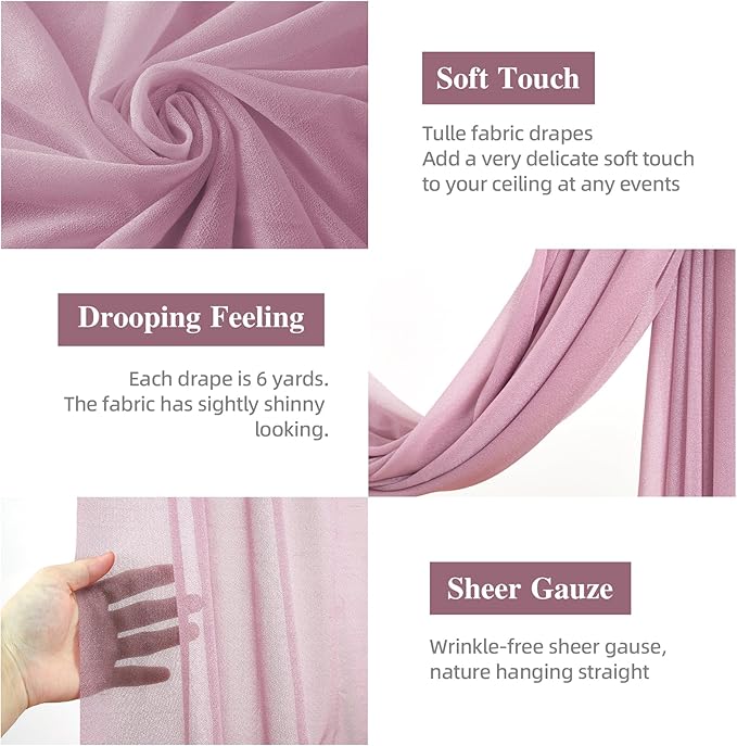 Wedding Arch Draping Fabric, 2 Panels 28" x 19Ft Dusty Rose Arch Drapes Sheer - Image 2