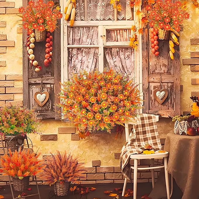 64 Pcs Outdoor Fall Flowers UV Resistant Faux Fall Plants - Image 7