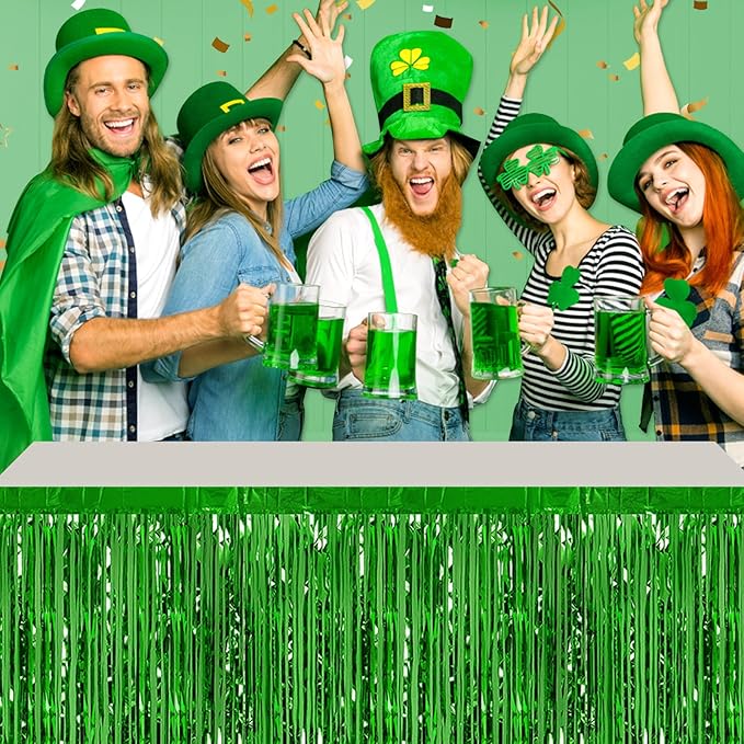 3 Pack 29 x108 Inch Green Foil Fringe Table Skirts Metallic Banner - Image 4