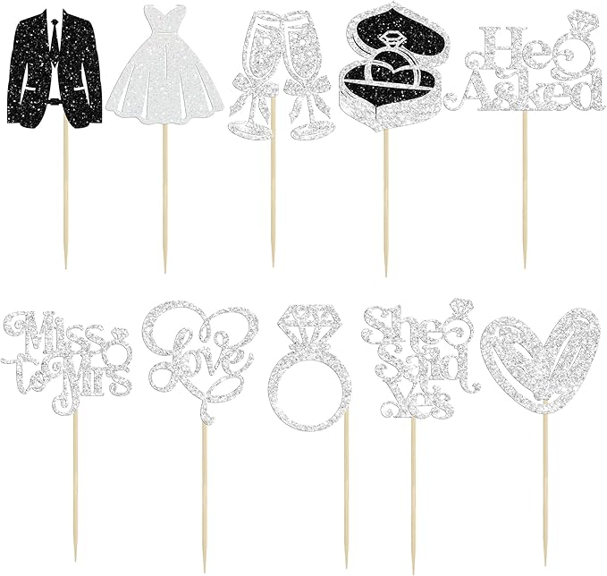 Gyufise 30Pcs She Said Yes Cupcake Toppers Glitter Diamond Ring I Do Love - Image 3