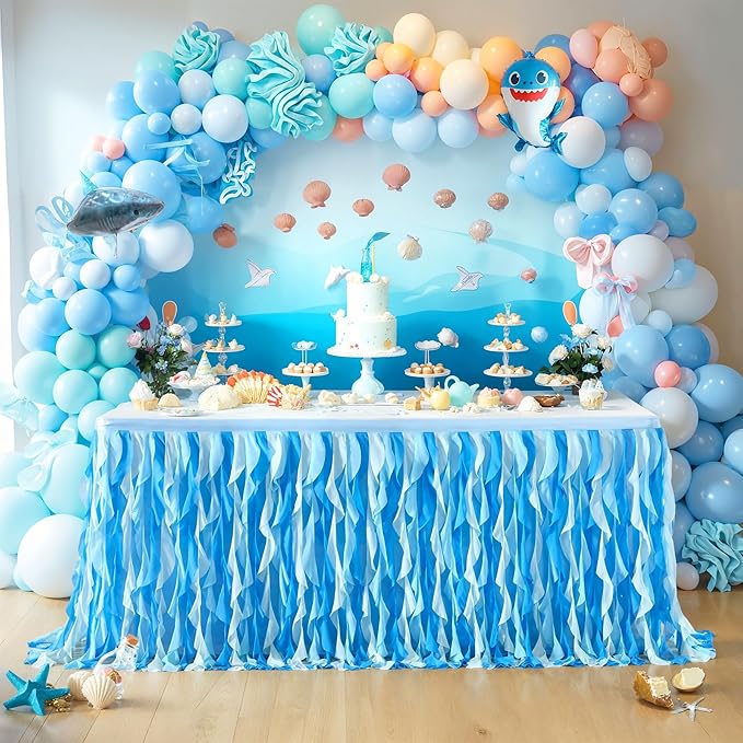 Partisky Ocean Blue Tulle Tutu Ruffle Curly Willow Table Skirt - Image 9